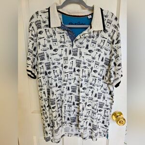 Robert Graham Black and White Graphic Polo Shirt